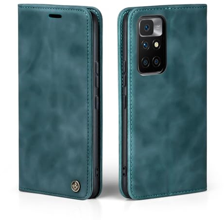 LBH Handyhülle für Xiaomi Redmi Note 10 in Petrol Blau mit Karten- und Geldfach Smartphone Hülle mit Standfunktion Flip Case Schutzhülle Magnetverschluss Vintage