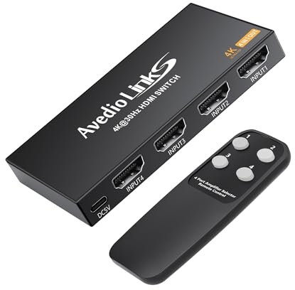 avedio links HDMI Switch 4 in 1 Out, HDMI Umschalter mit Fernbedienung, 4K@30Hz hdmi Switch Automatische, Hdmi Splitter 4 in 1 Out für TV Stick Xbox PS4 Blu-Ray DVD