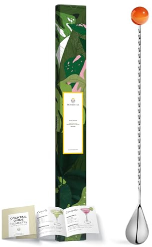 Homestia Cucchiaio da bar con pietre naturali da 30,5 cm, in acciaio inossidabile 304, cucchiaio da cocktail per stratificare con manico lungo a spirale per mescolare bevande (arancione)