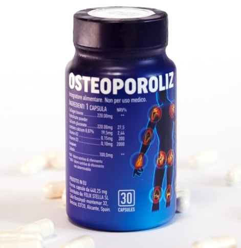 Osteoporoliz * Integratore Alimentare con Collagene, Calcio, Vitamina K2 e Vitamina D3 * Ingredienti Naturali * 30 capsule