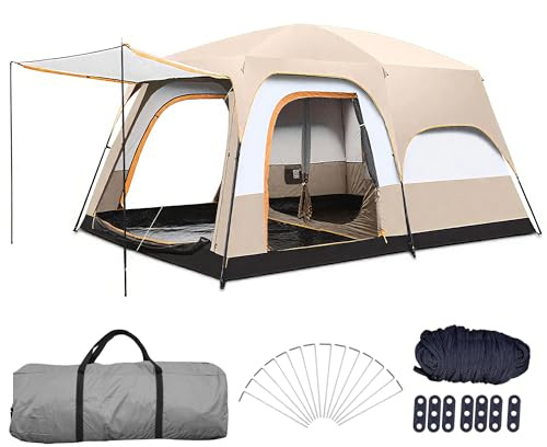 QQ CAT 6 Man Family Camping Tent, Large Waterproof Tunnel Tent with 2 Bedrooms & Living Area, 200cm Standing Height, Heavy Duty 210T Oxford (4500mm HH), UPF 50+, Easy Pitch