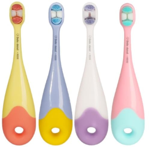 Vonmerie 4-Pack Baby Toothbrush for Kids Ages 0-3, Extra Soft Bristles & BPA-Free, Easy-Grip Handle for Small Hands, Colorful Toothbrushes, Ideal Birthday Gift