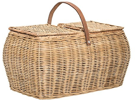 Bloomingville Shoppingkorg eller picknickkorg i flätad rotting och läderhandtag