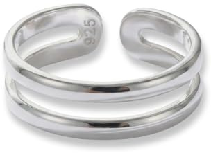 MiYa Jewelry Handmade Silver Adjustable Double Band Toe Ring, 925 Sterling Silver, Classic Dainty Two Lines Open Toe, Pinky, or Knuckle Rings for Women Creations