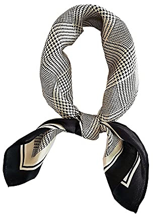 FONYVE Écharpes 100% soie de mûrier pour femme - Écharpe carrée légère en satin - Petite écharpe en soie pour dormir - 53,3 x 53,3 cm, 05 Pied de poule, S