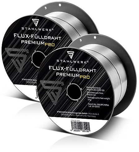 STAHLWERK 2er Set FLUX Fülldraht 0,8 mm E71T-GS – 1 kg Drahtrolle D100, universell einsetzbar, Drahtspule für 16 mm Dorn, Premium Schweißdraht ohne Gas, Zusatzwerkstoff, Fülldrahtelektrode, MIG MAG