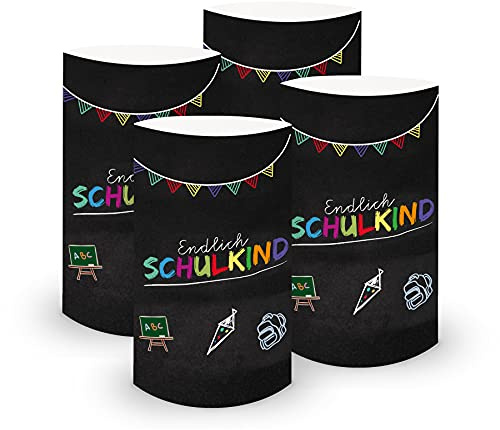 itenga 6X Windlicht Tischlicht aus Folie Schulanfang Endlich Schuldkind Tafelmotiv I 10,0 x 21,0 cm I ideal als Tischdeko I geeignet für Teelichter oder LED-Kerzen (schwarz)