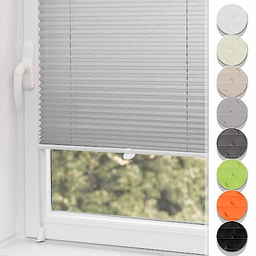 Buseu Plissee Klemmfix 80x180cm(BXH) Hellgrau Easyfix Faltrollo ohne Bohren Lichtdurchlässig Rollos für Fenster & Tür