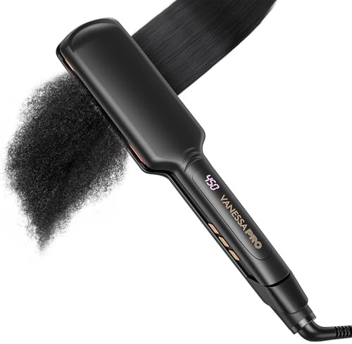 Titanium Flat Iron Hair Straightener for Natural Hair, 2 inch Hair Straightener for Thick Hairs, Silk Press Flat Iron Wide Plate