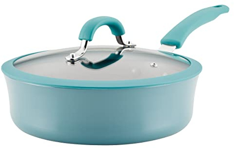 Rachael Ray Cook + Create Nonstick Sauté Pan with Lid, 3 Quart, Agave Blue