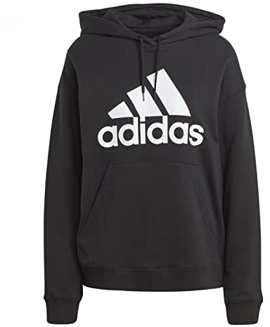 Adidas Femme Essentials Big Logo Oversized French Terry Hoodie, Black/White, S