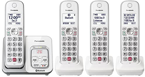 Panasonic Cordless Phone with Answering Machine, Link2Cell Bluetooth Home Phones, Voice Assistant and Advanced Call Blocking, Expandable System with 4 Handsets - KX-TGD864W (White)
