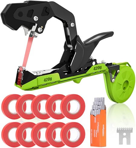 SWANSOFT B13 Maquina para Atar Tomates, Máquina Atadora de Plantas con 10 Rollos de Cinta, Herramienta de Cinta de Jardín para Tomates, Pepinos, Verduras