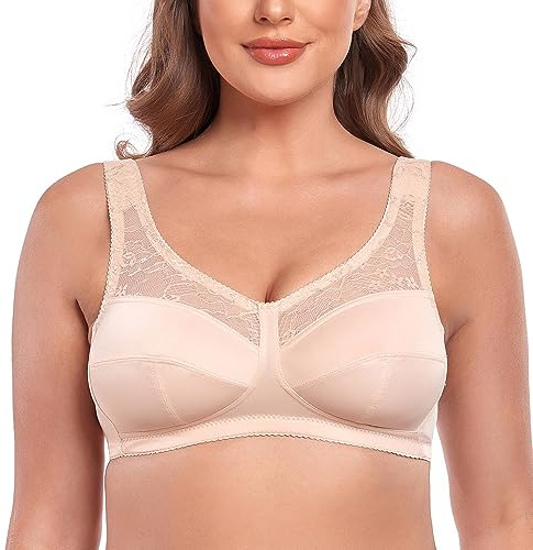 Ayigedu Women's Minimizer Bras Full Coverage Plus Size Non Wired Unlined Support Bra 40DD Beige