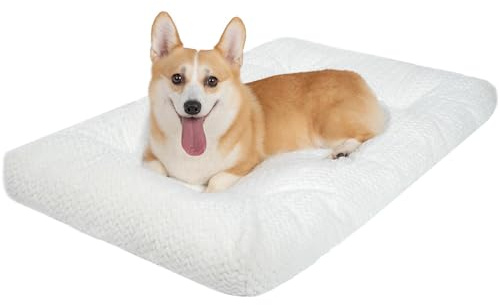 KROSER Deluxe Dog Crate Pad, Machine Washable Pet Cage Mattress Reversible (Cool & Warm), Kennel Bed for Small to Jumbo Dogs, White