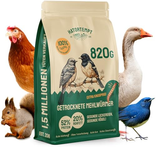 Hatortempt 5L Premium Mehlwürmer getrocknet - Non-GMO, Natürliches Vogelfutter Wildvögel ganzjährige Ernährung, trockene Würmer für Vögel, Hamster 820 gr