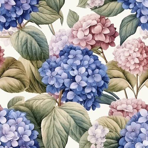 SOEWIOU 300 * 44.5cm Colourful Flowers Wallpaper，Waterproof Wallpaper Vinyl Blue and Pink Hydrangea Self Adhesive Contact Paper for Home Bedroom Cabinets and Kitchen Deco