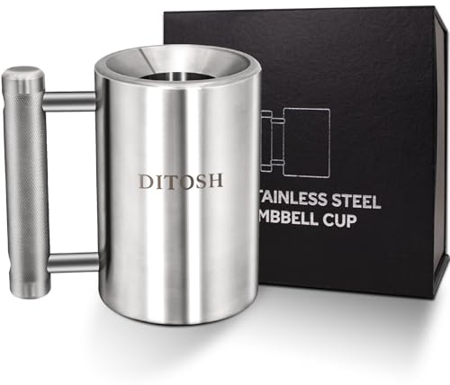 DITOSH 8 kg/17,6 lb tung kaffemugg utmaning 304 rostfritt stål hantel koppar silver övervikt sport vatten kopp för fitness träning armstyrka skämtgåva hem gym träningsutrustning 100 ml/3,3 oz