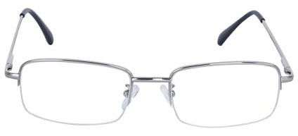 JoXiGo Occhiali da lettura da uomo semicircolare, rettangolari, montatura in metallo, lenti trasparenti + cinturino per, argento, m
