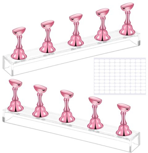Prasacco Nagel Display Ständer, Acryl Nagelständer 2 Set Nagel Stander für Press on Nails Display Magnetischer Nagelständer mit Doppelseitiges Klebeband für Nagel Designing (Roségold)