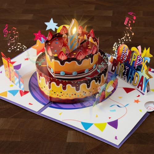 papercrush® Pop-Up Geburtstagskarte mit Musik & Licht - Musikalische 3D Geschenkkarte Happy Birthday Song für Frauen, Männer und Kinder, Glückwunschkarte mit Geburtstagslied für Mädchen & Jungen