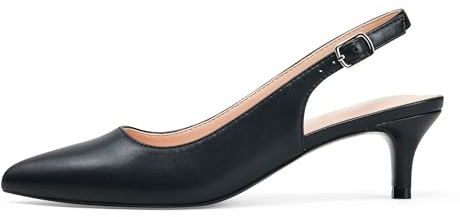GENSHUO Womens Kitten Heel Shoes Pointed Toe Slingback Court Shoes Elegant Low Heels for Wedding Evening Dress, Black Matte, 6 UK
