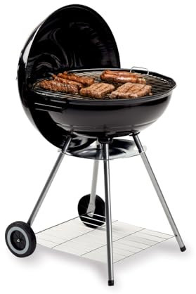 Avilia Barbacoa de carbón vegetal Freetime 45 cm – Barbacoa de exterior de acero negro con tapa y ruedas, parrilla ancha, ideal para balcón, terraza y jardín