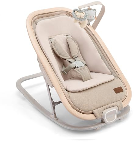 Gromast Silla hamaca 2 en 1 para bebés, hamaca portátil con 3 posiciones de reclinación, juguetes colgantes y bolsa de viaje - Beige