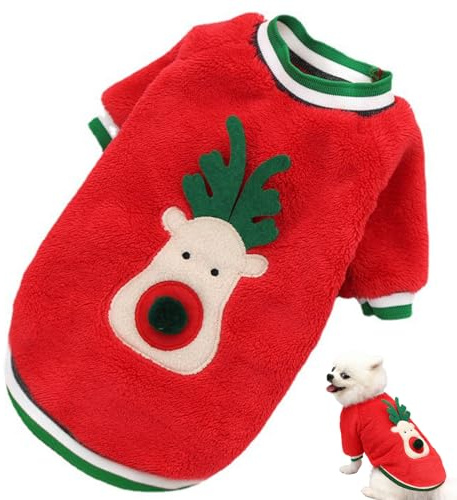 Dog Jumper Flannel Dogs Jumpers Xmas Warm Pet Sweater Winter Cute Small Dog Clothes Christmas Puppy Jumper Cat Christmas Outfit Jumpers for Dogs Cats (red, S)