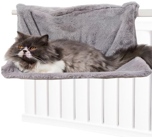 Calenxy Lit de radiateur pour chat - 40 x 30 cm - Hamac chauffant pour chat - Pour chauffage - Lit pour chat - Gris - Housse en peluche amovible et lavable - Cadre en métal solide
