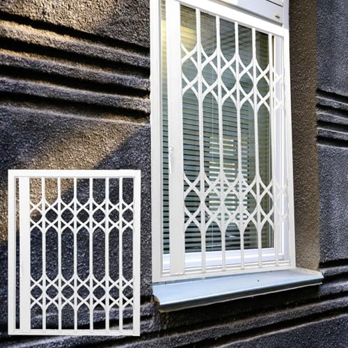 Vitt fönstergaller med hög säkerhet för inbrottsskydd – kraftig fönsterbarriär i metall för skjutdörrar och stora fönster (70 cm x 120 cm)