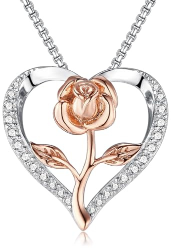 Lyniuoy Rose Heart Necklaces for Women, Two-tone 18K Gold Plated Pendant, Romantic jewellery for women, Luxury women's necklaces, Anniversary, Mother's Day, Christmas, Valentine's Day gifts for her