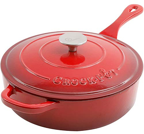 Crock-Pot Artisan 3.5 Quart Enameled Cast Iron Deep Sauté Pan, Scarlet Red