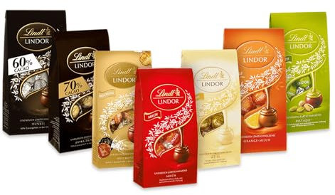 Lindt Schokolade LINDOR Kugeln Mischung Beutel Set | 956 g | 7 Sorten 137 g (Salted Caramel, Weiß, 70% , Pistazie, Mix, Milch, 60%) | Pralinengeschenk | Schokoladengeschenk | Großpackung