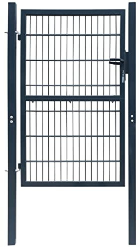 vidaXL 2D Fence Gate Outdoor Garden Patio Terrace Yard Hardware Horizontal Top Style Wire Fencing Entrance Barrier (Single) Anthracite Gray 82.7