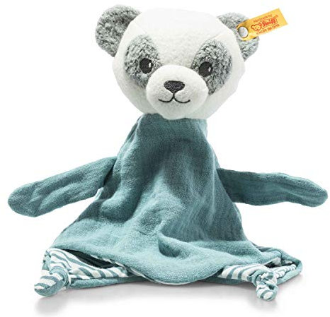 Steiff Kuscheltier GOTS Paco Panda Schmusetuch, Süßes Stofftier, Jungen, Mädchen & Babys ab 0 Monaten, Soft Cuddly Friends, Plüschtier 30 cm, Türkis, 242366