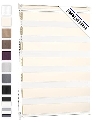 Blumtal dubbelrullgardin 70 x 130-155cm - Fast rullgardin, Rullgardiner för fönster utan borrning, Rullgardin för fönster & dörrar, Sidodragrullgardin, Elfenben