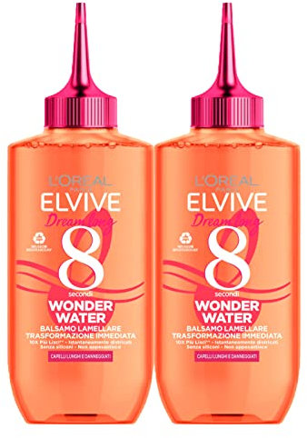 2x L'Oréal Paris Elvive Dream Long Wonder Water Hair Conditioner Laminated Liquid for Long and Straight Hair - 2x 200ml Bottles