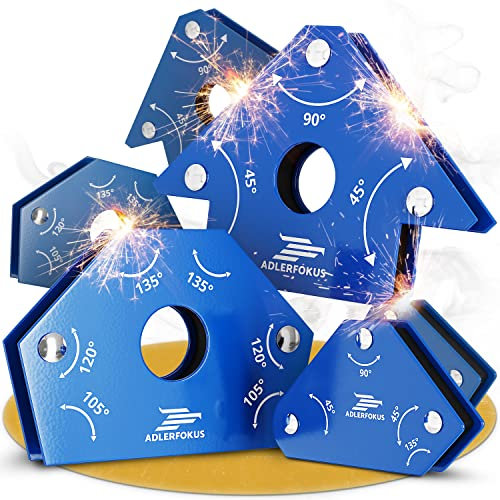 Adlerfokus 6x Schweißmagnet Set [KRAFTVOLL] Schweißwinkel Set mit 11,3 KG / 4 KG Haftkraft - Magnetwinkel mit 30°, 45°, 60°, 75°, 90°, 135° - Schweißzubehör Winkelmagnet zum Heften