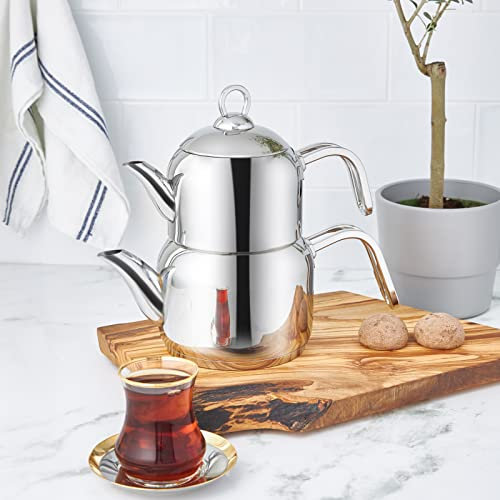 VERSAINSECT – Ensemble bouilloire en métal, compatible avec induction, thé turc, cafetière turque, Caydanlık