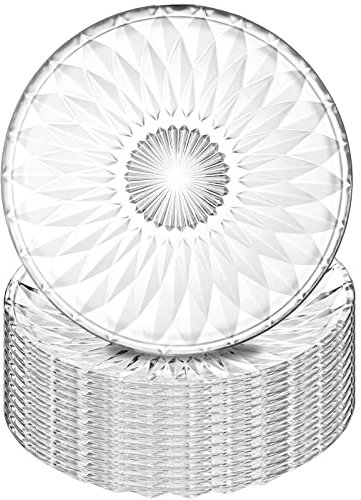 Hiceeden Set mit 12 Rund Glasteller, 20cm Optic Teller, Dessertteller, Salatteller, Vorspeisenteller, Servierpartyteller für Obst, Snacks