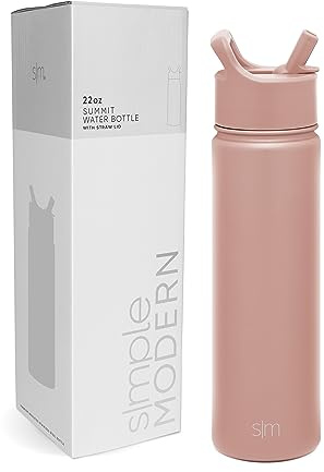 Simple Modern Wasserflasche mit Trinkhalm | Isolierte EdelstahlThermoskanne für den Sport Fitnessstudio | Summit Sammlung | 650ml | Mauve Me