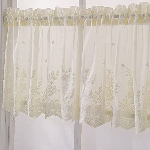 mantovana per caffè, mantovane per finestre, tende corte in pizzo per finestra di cucina, mezza tenda corta per caffè, cucina, bagno con ricami (130 x 41 cm, beige)
