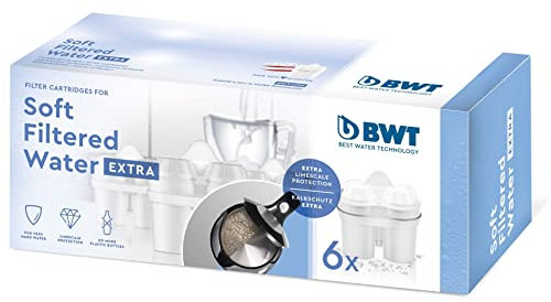 BWT Filterkartuschen SOFT FILTERED WATER EXTRA 6 Stück | Filterkartusche für Wasserfilter | Wasserfilterkartuschen | Filtert Kalk, Chlor, Blei & Kupfer | für Wasserhärte ab 15°dH geeignet