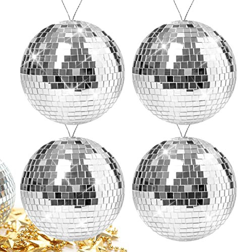 4 PCS Boules à Facettes, 10 cm Boule Disco, Boules à Facette à Suspendre, Disco Ball, Mirror Balls Décoration pour Jeux de Lumiere, Fête, Carnaval