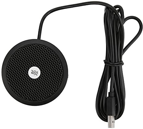 Cyrank Microfono per Conferenze USB, Microfono per PC a Condensatore Omnidirezionale a 360° con Pulsante Mute E Indicatore LED Microfono da Tavolo per Computer per Videoconferenze