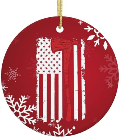 Firefighter Flag Thin Red Line Axe Christmas Ornaments Round Ornaments, 2024 Commemorative Ornaments, Christmas Tree Ornaments, Gift Ornaments Christmas Decorations