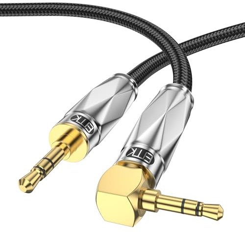 EMK 90 Grad Aux Kabel Auto 3.5 mm klinkenkabel Aux Kabel mit Winkelstecker für Auto Audiosystem, TV, Soundbar, Lautsprecher, Handy, Kopfhörer usw. (2m)