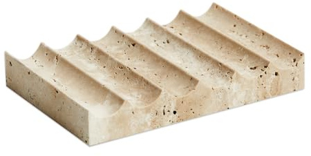 PHINILUX Luxury Travertine Soap Dish Marble Jewelry Ring Tray - Rectangle Marble Soap Tray & - Self Draining Soap Holder for Bathroom, Kitchen, Beige Travertine