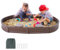 VEVOR Sandbox with Cover, 72 x 41.5 x 9.1 in Oval Sand Box, HDPE Sand Pit with 4 Corner Seating and Bottom Liner, Kids Sandbox for Outdoor Backyard, Beach, Park, Gift for Boys Girls Ages 3-12, Brown
